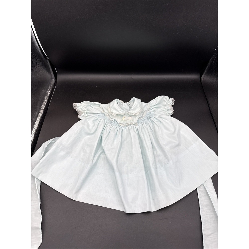 VTG Baby Girl Dress by CHERUBS Light Blue Sz 12M Lace Trim